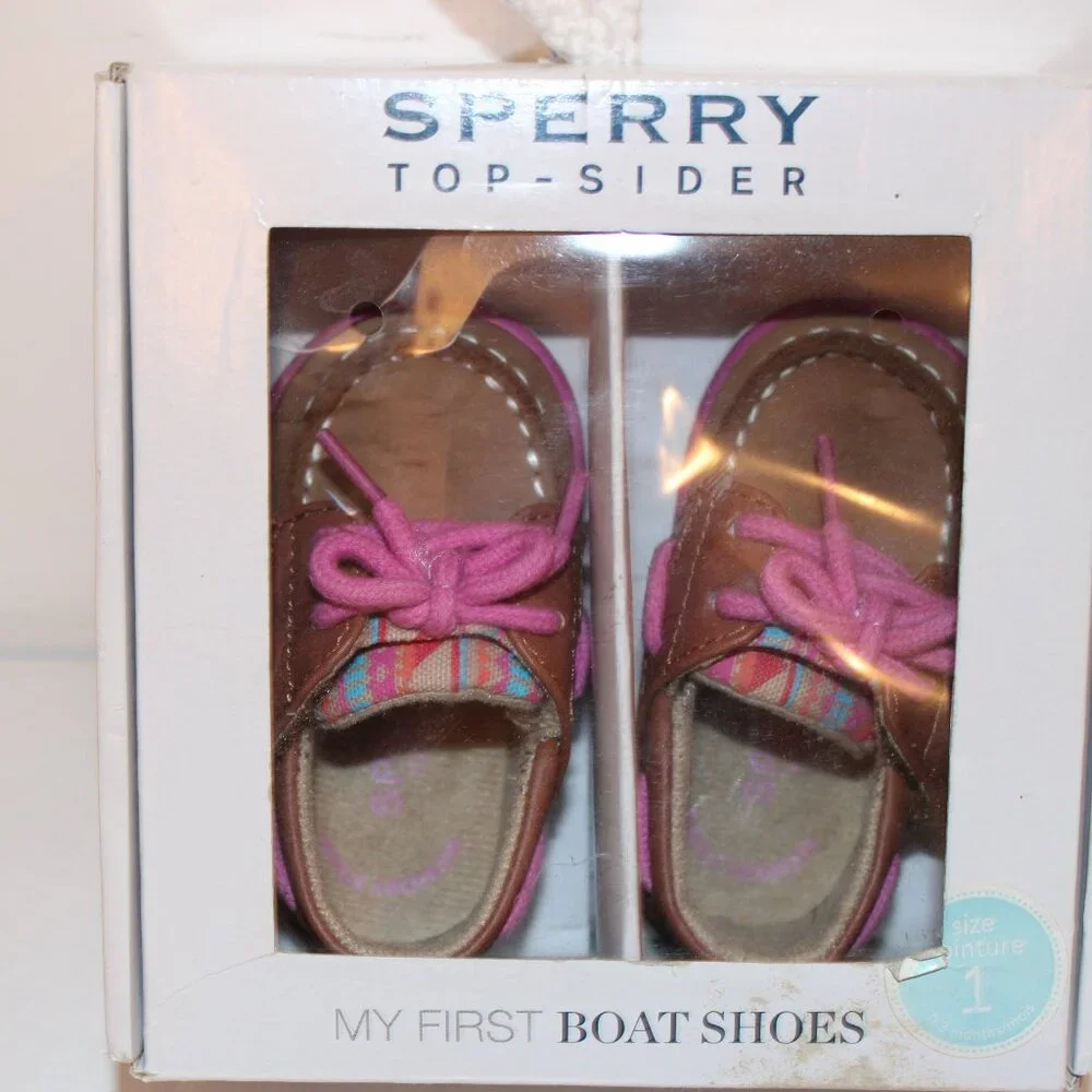 Sperry, Top Sider Boat Shoes, Pink and Tan Size 1, in Original Box